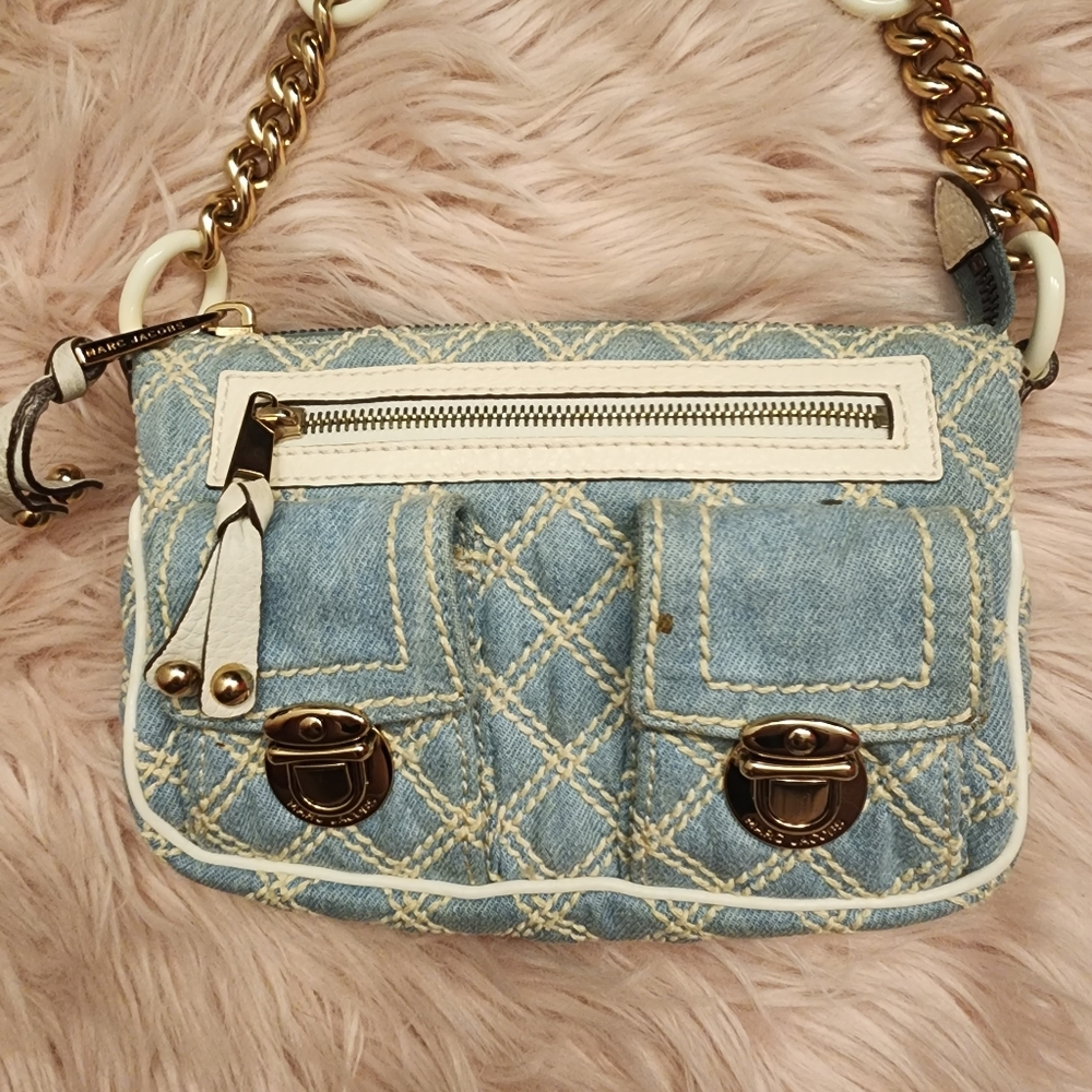 Marc Jacobs Vintage Cammie Washed Denim Bag Y2K Quilted - Picture 5 of 14